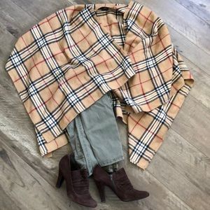 Soft checkered poncho wrap jacket